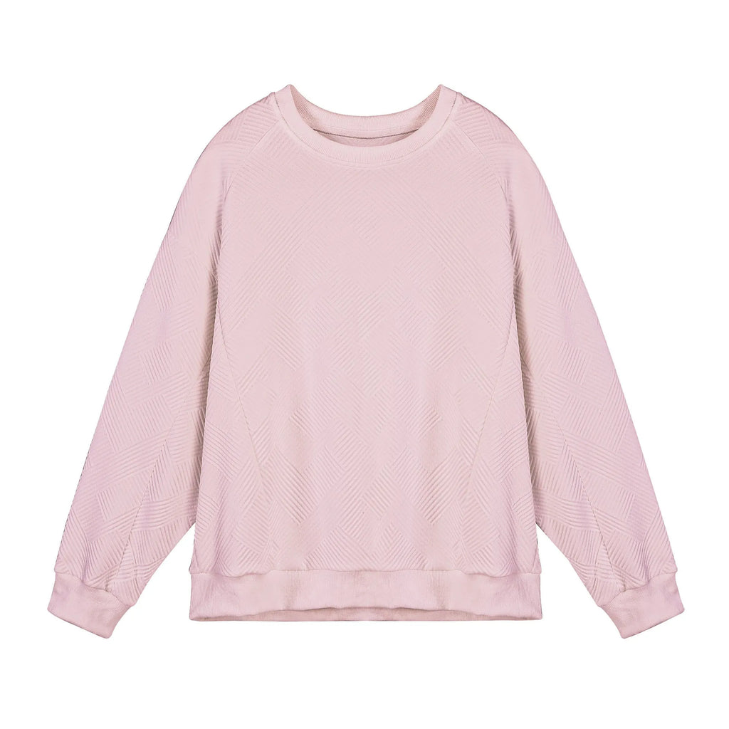 Men's loose fit long sleeve twill Jacquard sweater in solid colours on a hanger.