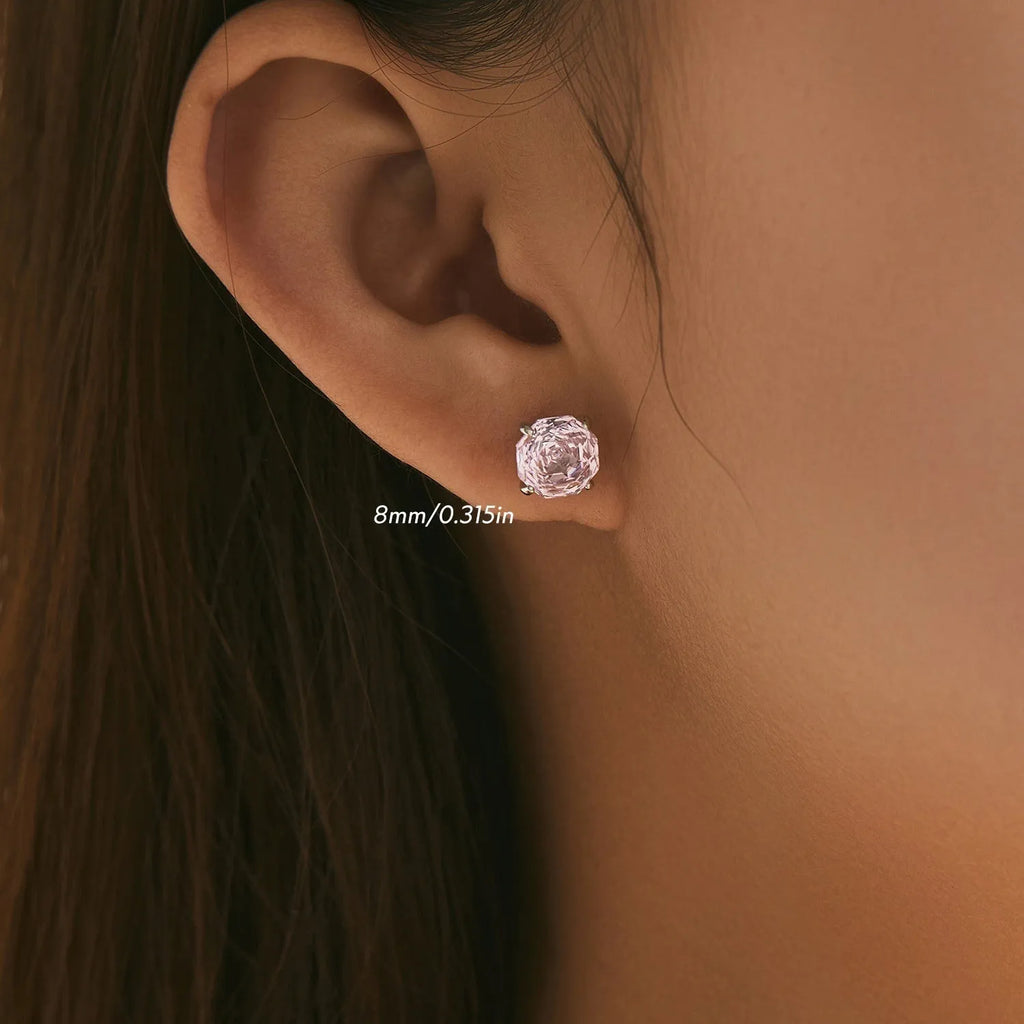 S925 sterling silver rose stud earrings for women in 6mm and 8mm sizes.