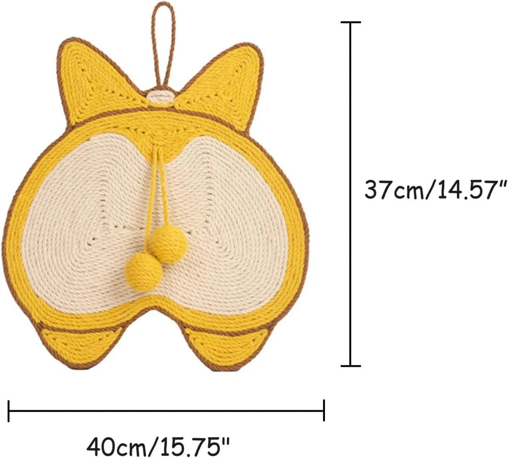 Yellow sisal cat scratching board with corgi design and anti-slip base