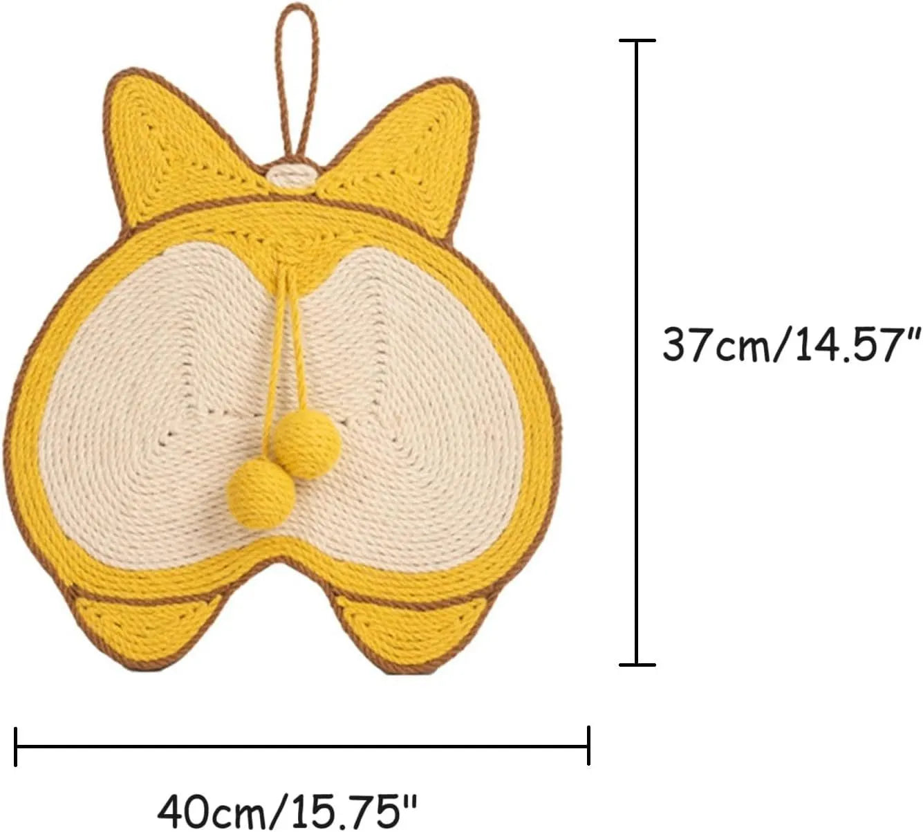 Yellow sisal cat scratching board with corgi design and anti-slip base