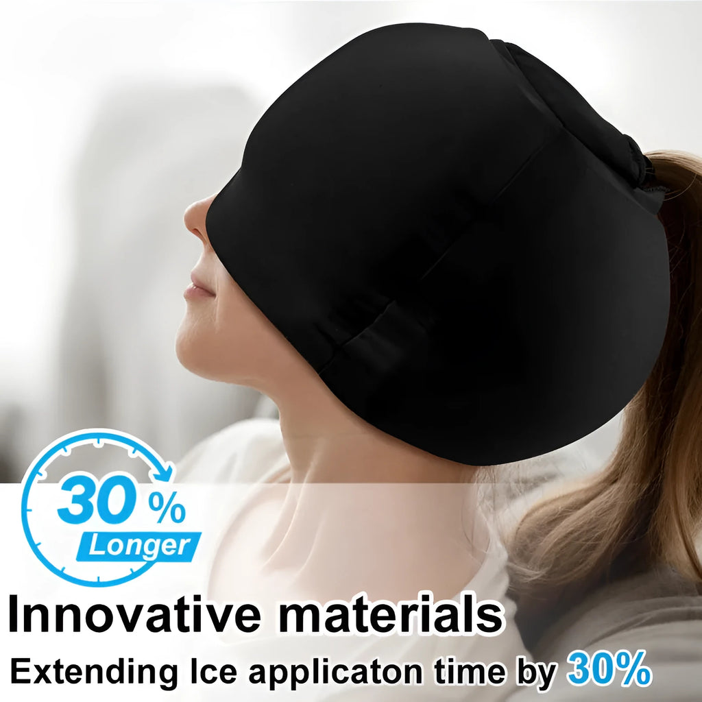 Solid colour cold compress cap in a fully enclosed design for head cooling therapy.