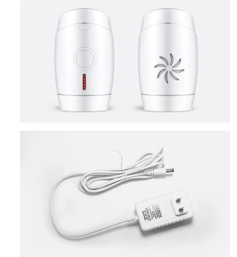 White home laser hair removal instrument with five energy adjustment buttons and compact handheld design