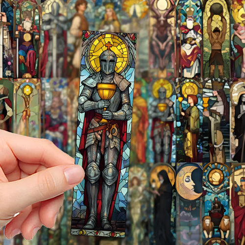 Set of 30 painted glass tarot themed paper bookmarks in cute homemade style