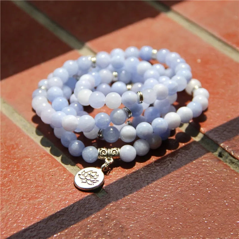 Women's vintage natural stone bracelet with geometric lotus design in various colour options