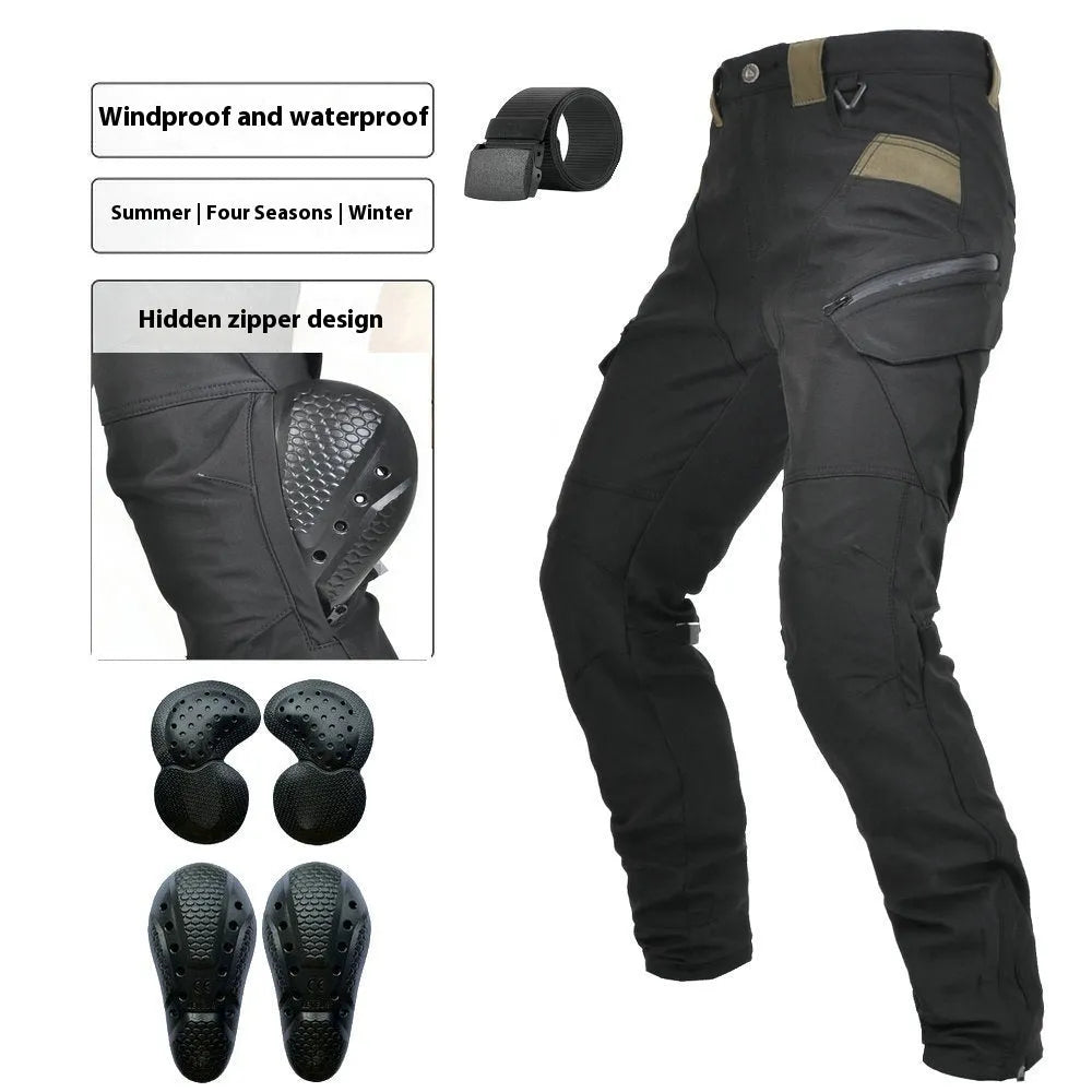 Motorcycle waterproof trousers with protective gear set in black or green colour options
