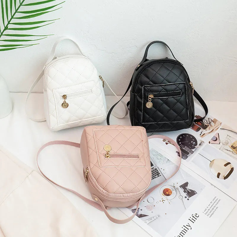 Girls' Korean style embroidered hard square backpack in PU material measuring 16x7x19cm