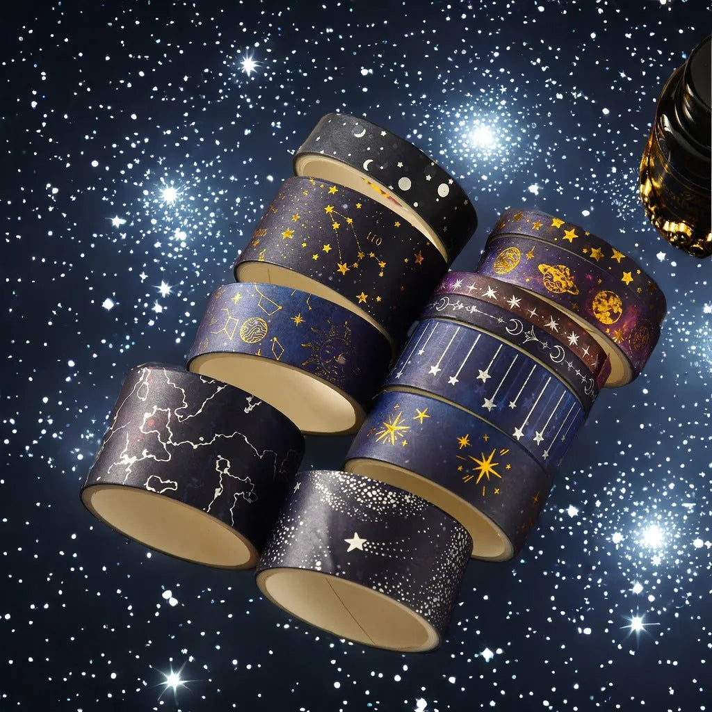 Box of 20 rolls vast starry sky and cartoon Japanese paper adhesive tape with mixed widths