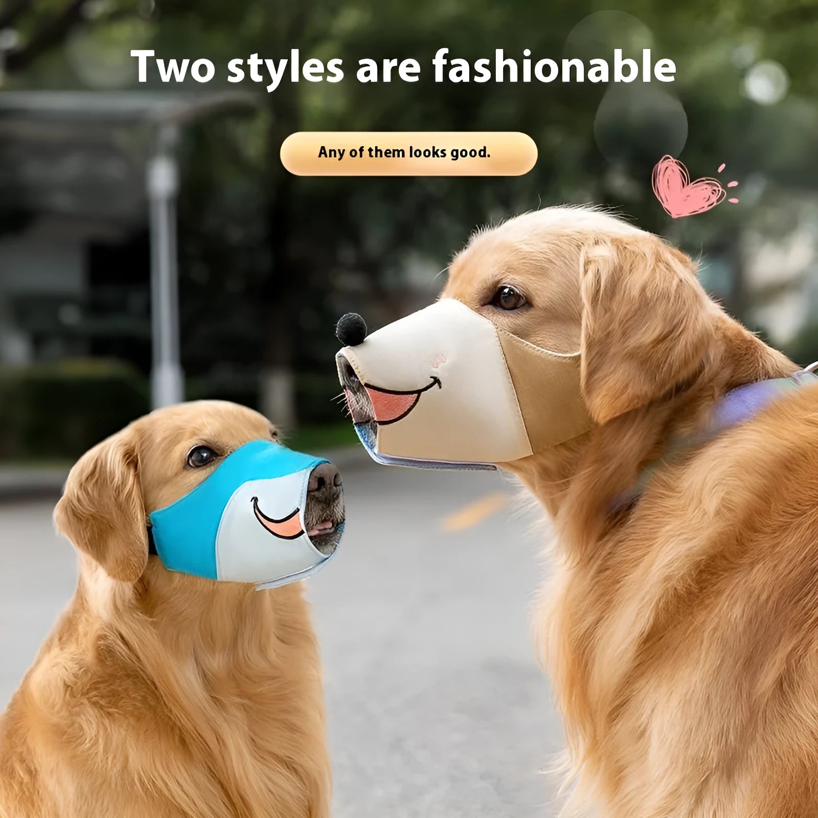 Canvas dog muzzle mouth cover anti-bite product in Ollie Brown Bear colour showing size options for dogs 3kg to 50kg