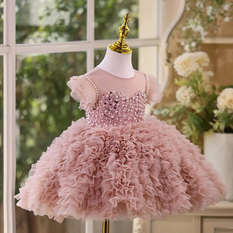 Girls summer princess pettiskirt in bean pink with layered tutu skirt for weddings and parties