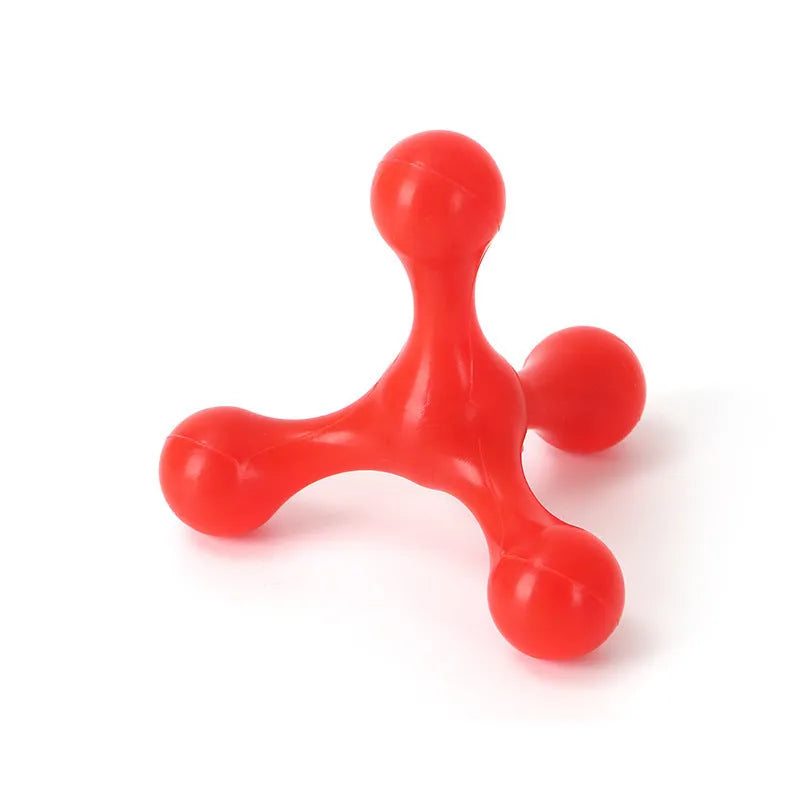 Blue three-legged silicone bone chew toy for small and medium dogs on a plain background.