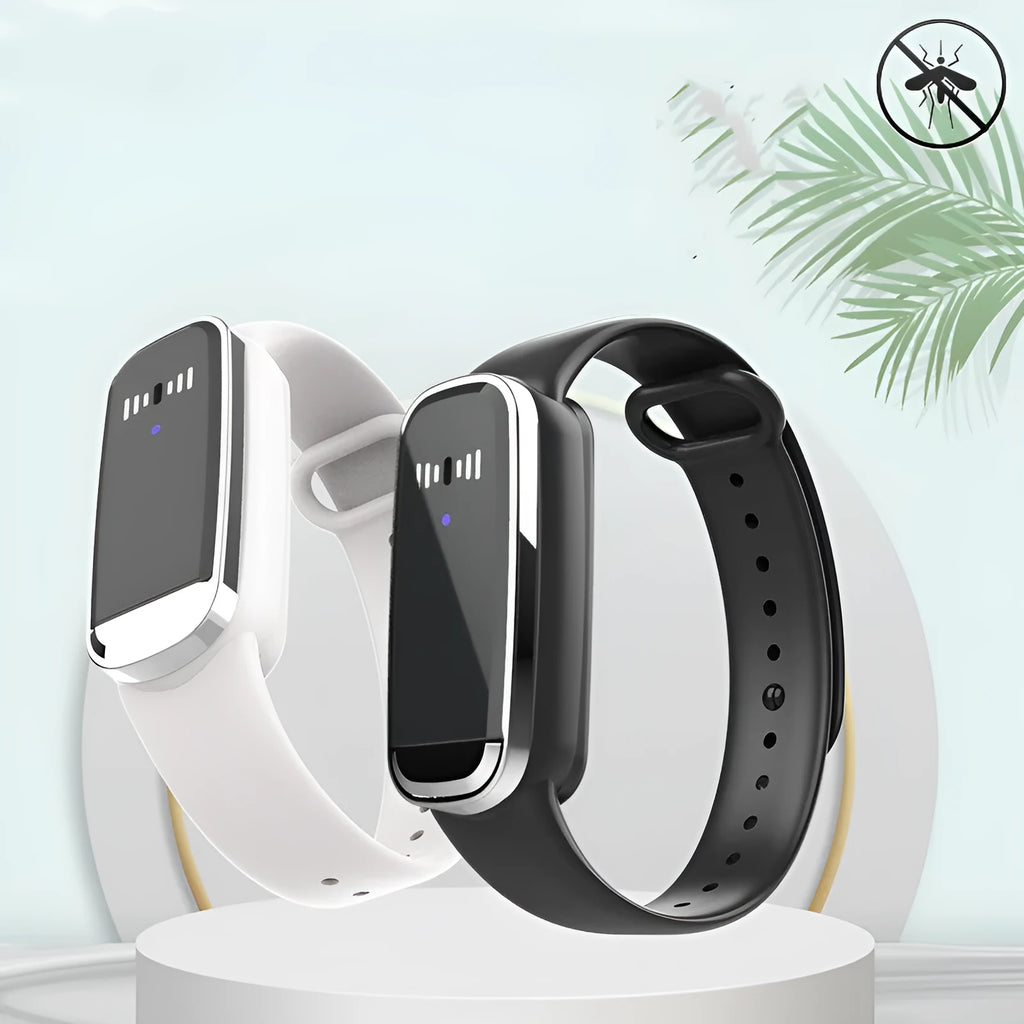 Ultrasonic mosquito repellent bracelet for pregnancy and baby showing adjustable wristband and compact electronic device