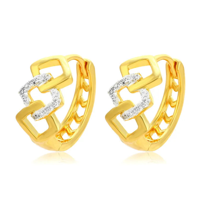 Gold hollow geometric alloy earrings with ear clip fastening