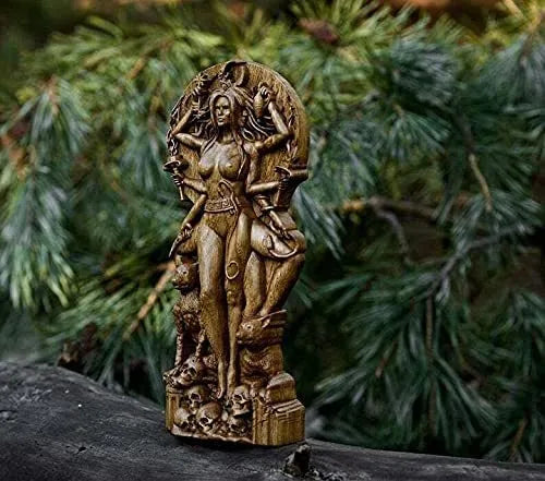 A detailed synthetic resin statue of a Greek Goddess, standing 22cm tall on a base.