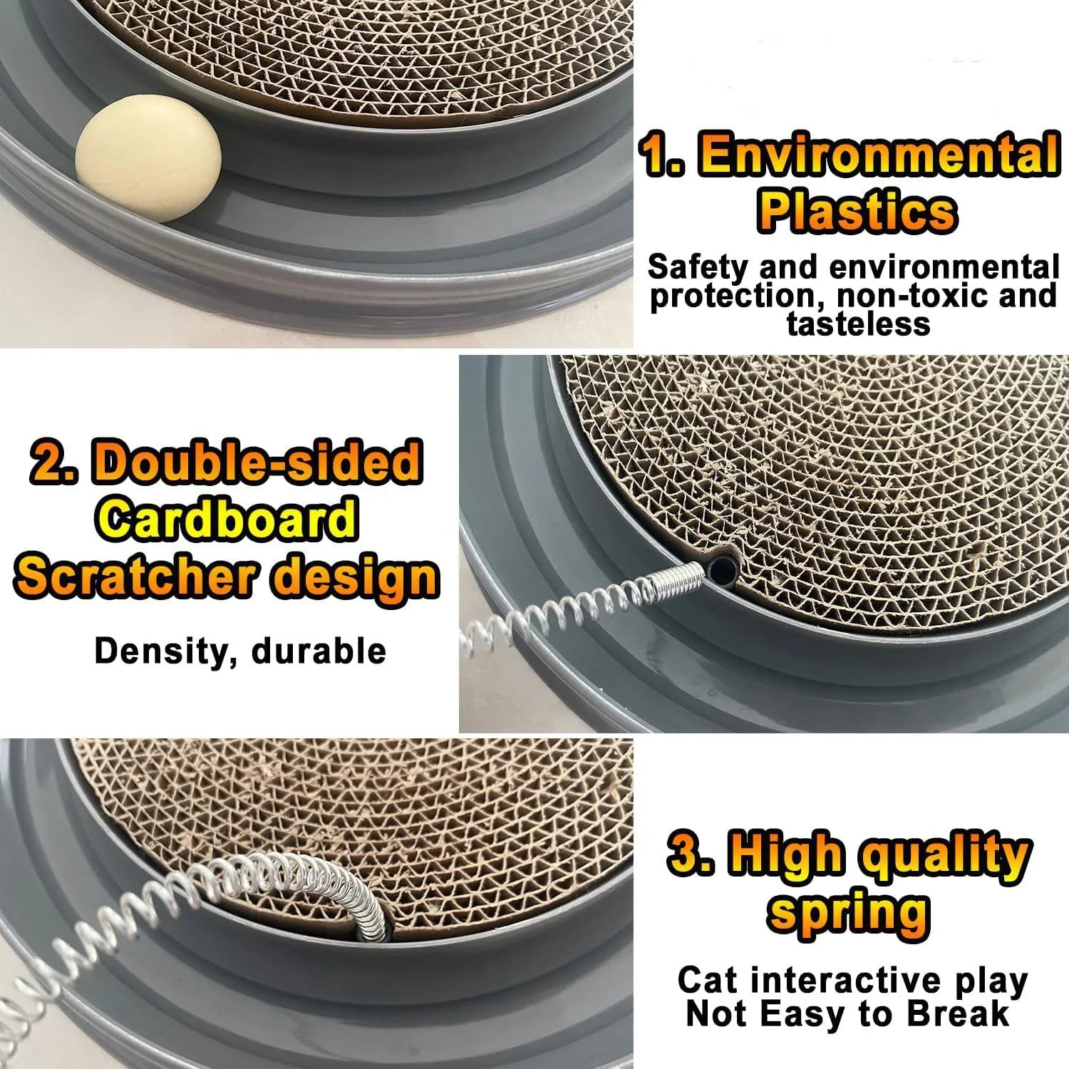 Blue interactive cat scratcher toy with ball track and replaceable scratch pad, 40cm diameter