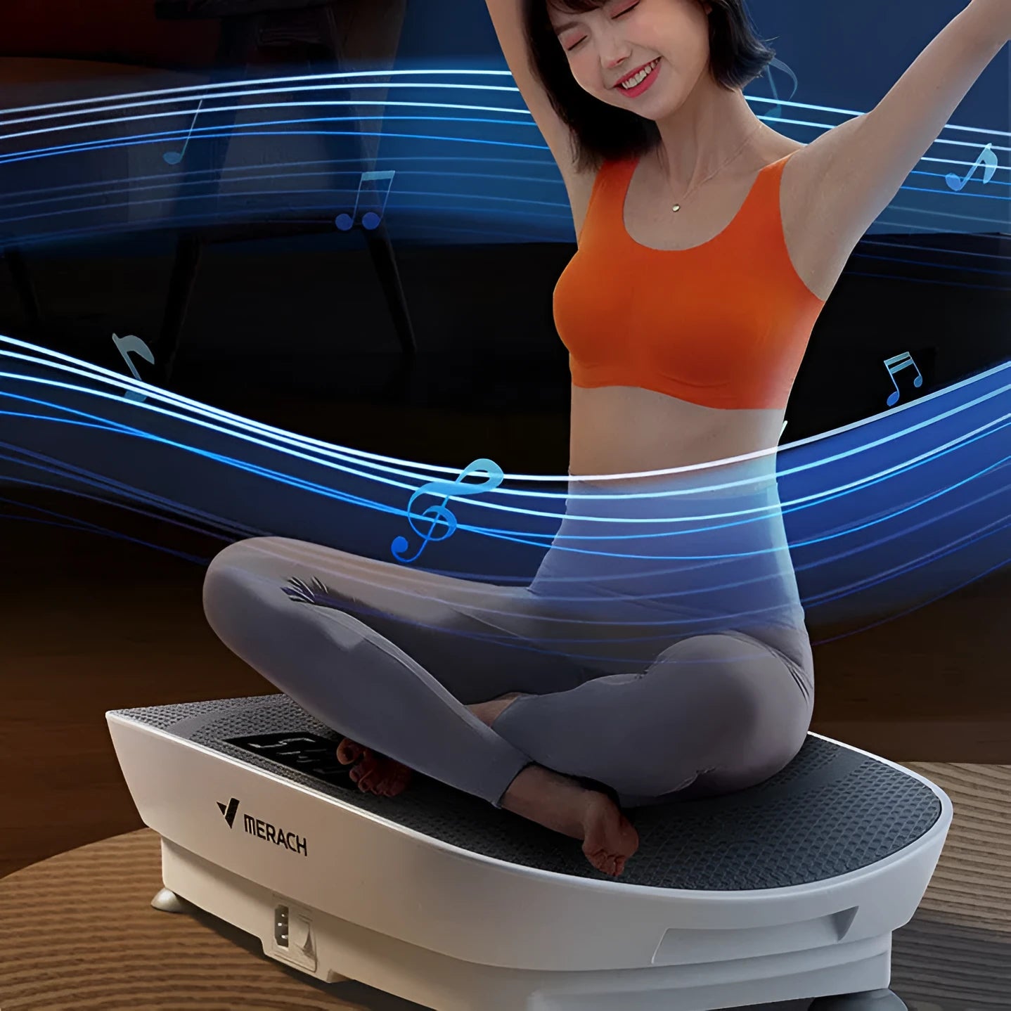 Portable grey smart power plate with Bluetooth connectivity measuring 58cm wide