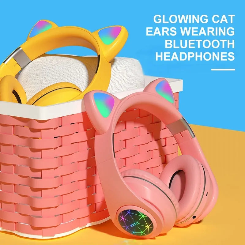 Cat ear wireless sports Bluetooth headset in six colour options showing head-mounted design