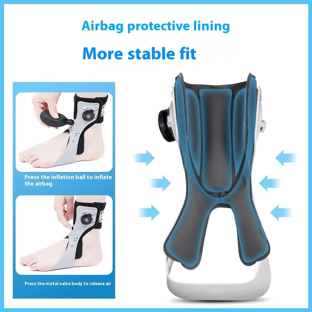 Grey and black ankle support brace with airbag button construction showing left and right versions