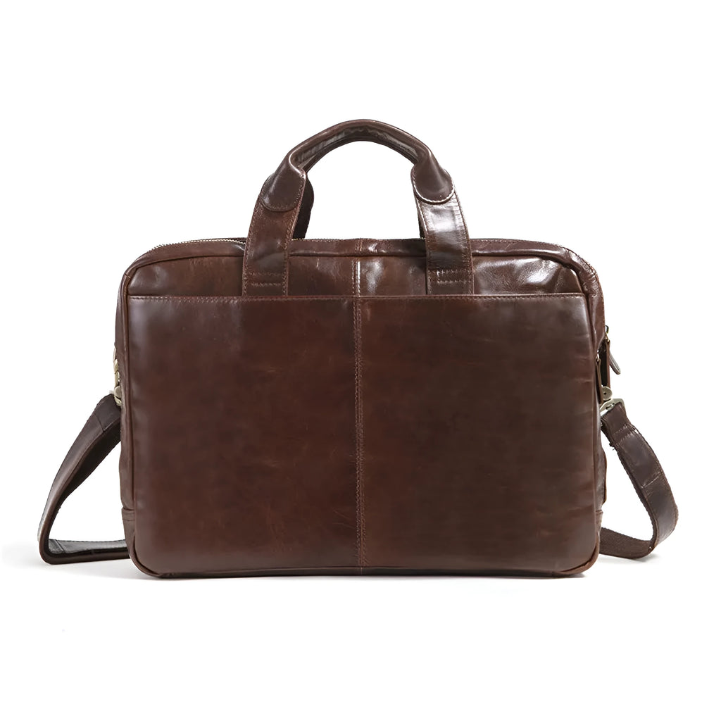 Brown 18-inch men's business briefcase in first-layer cowhide leather with visible patterning