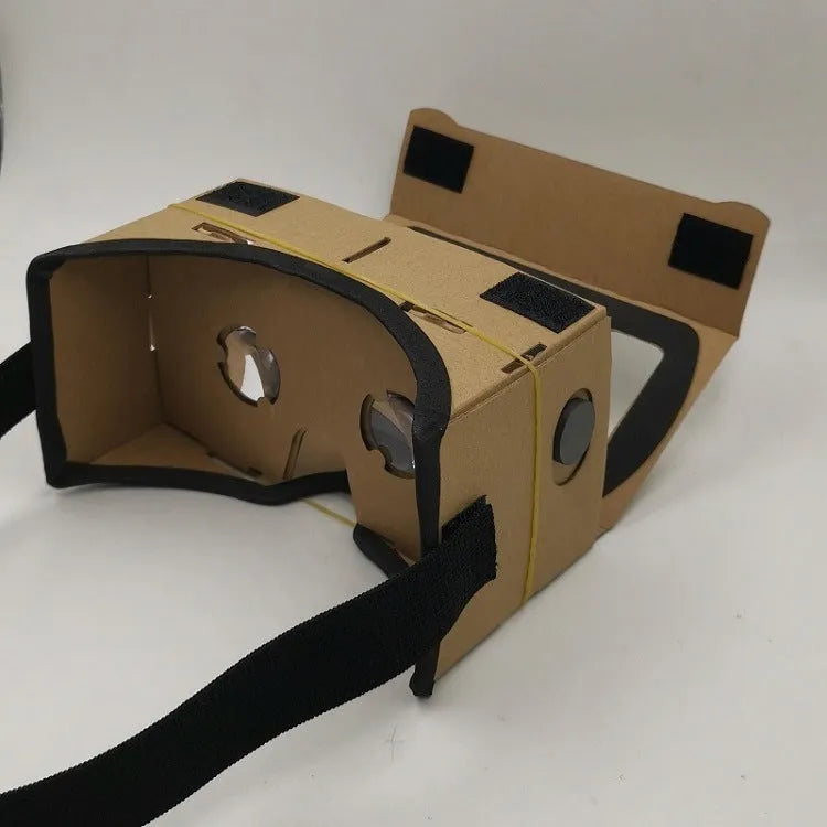 Pink and white cardboard VR glasses for smartphones with 3D lenses and magnet control