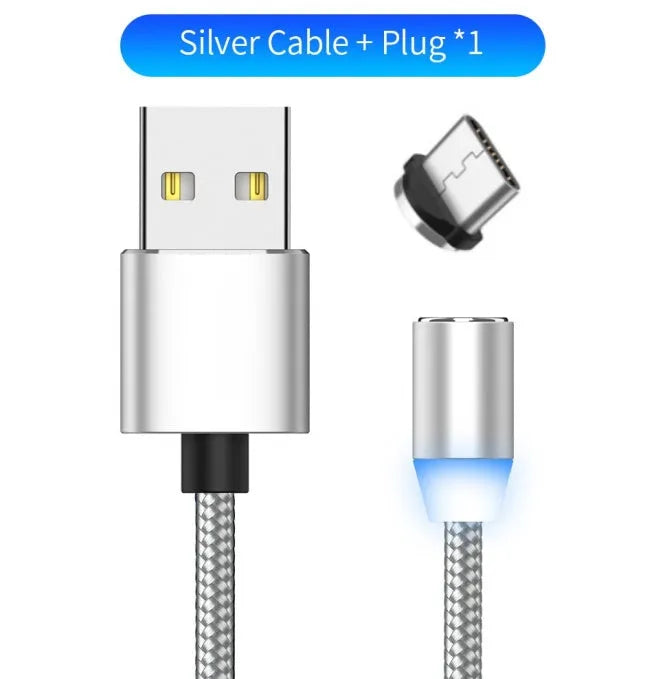 YBD 1m magnetic LED charging cable with cotton braided design and aluminium connector for Apple iPhone compatibility