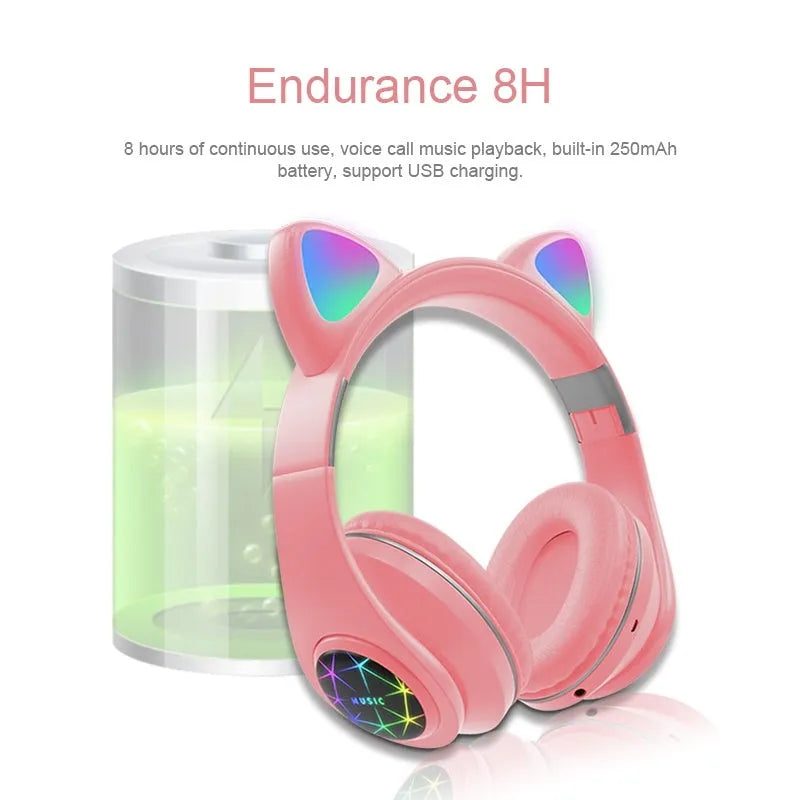 Cat ear wireless sports Bluetooth headset in six colour options showing head-mounted design