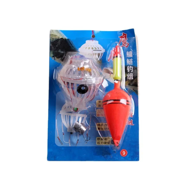 Silver carp bighead fishing set showing No. 9 barbed fishhooks with monster double buckle exlosive hook construction