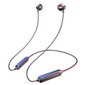 Black neck-mounted wireless sports earphones with custom logo printing support