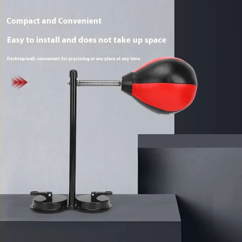 Hanging speed ball boxing training equipment with red and black ball head and suction cup mounting system