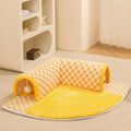 Fan-shaped plush pet bed with integrated tunnel for dogs and cats