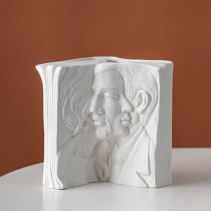 Creative ceramic book stand with glazed finish used for desktop storage and office decoration