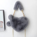 Heart-shaped women's plush handbag with shoulder strap in multiple colour options