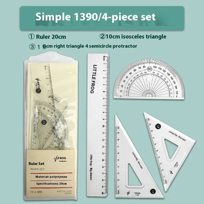 Youpai transparent acrylic ruler set with square and protractor in blue or black styles