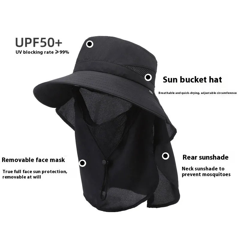 Men's wide brim polyester fisherman sun hat in khaki colour with adjustable strap.