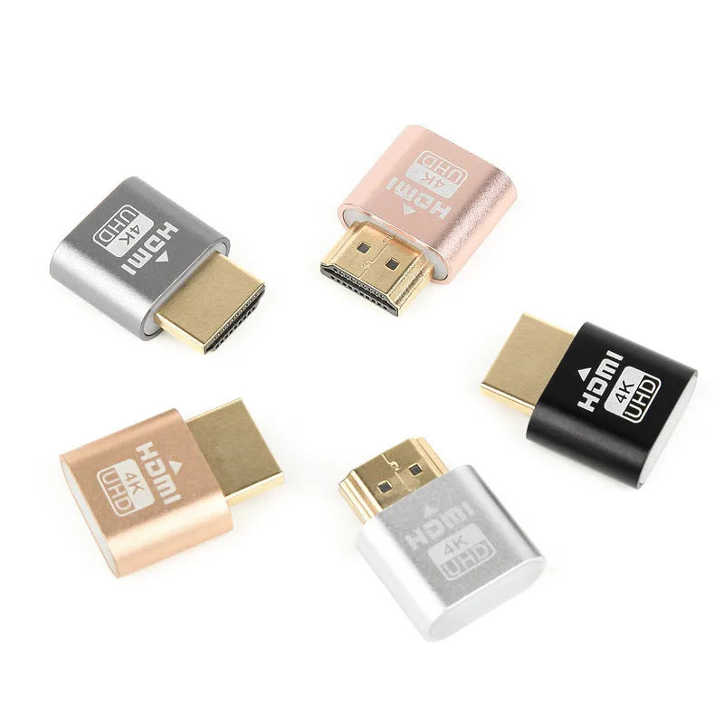 Compact graphics card virtual display spoof with HDMI interface, shown in gold finish, measuring 26.5mm in length.