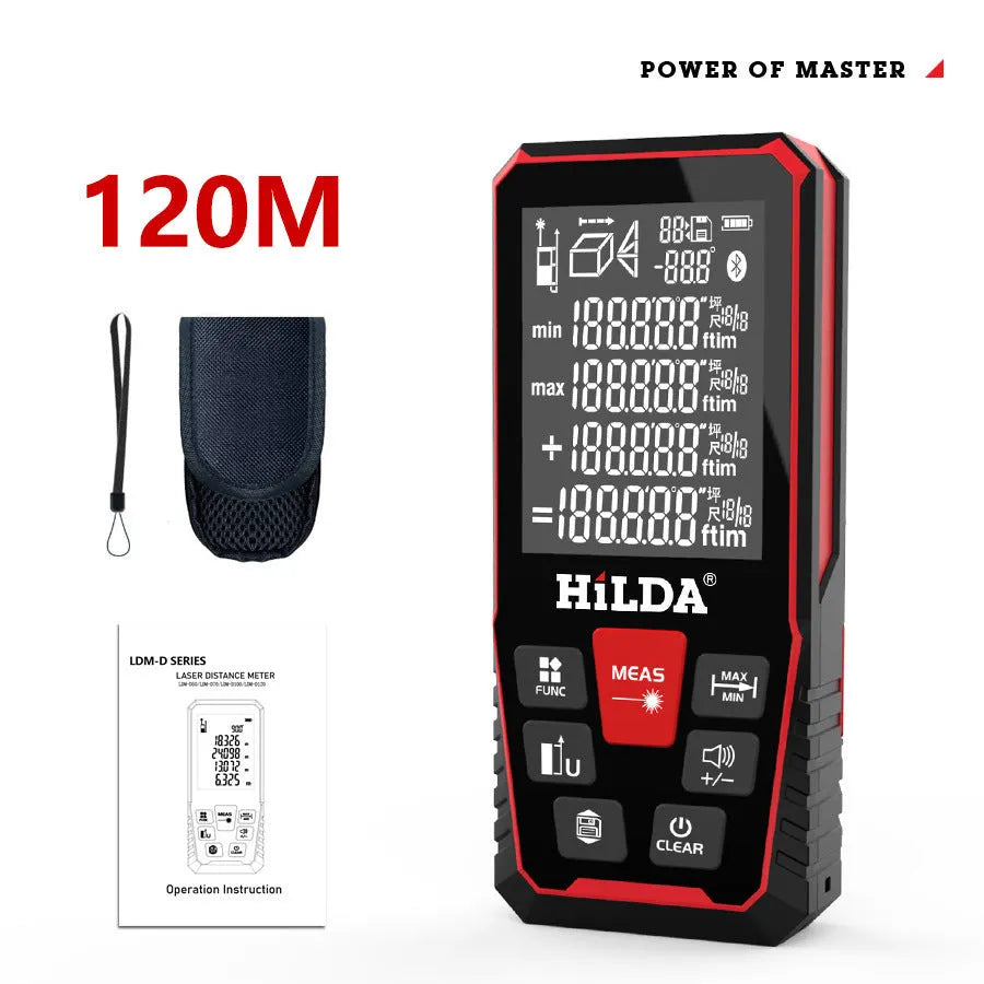 Handheld plastic laser rangefinder for distance measurement up to 120 metres