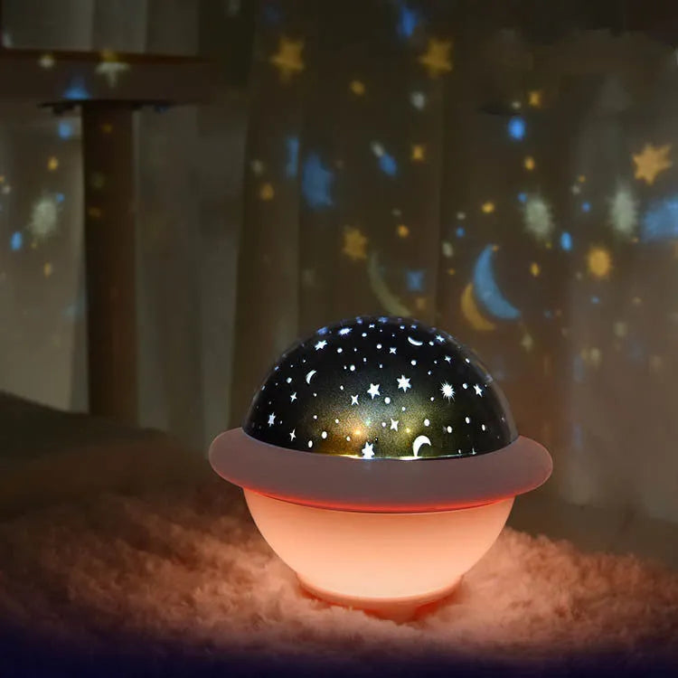UFO-shaped starry sky projection night light in plastic construction with LED illumination
