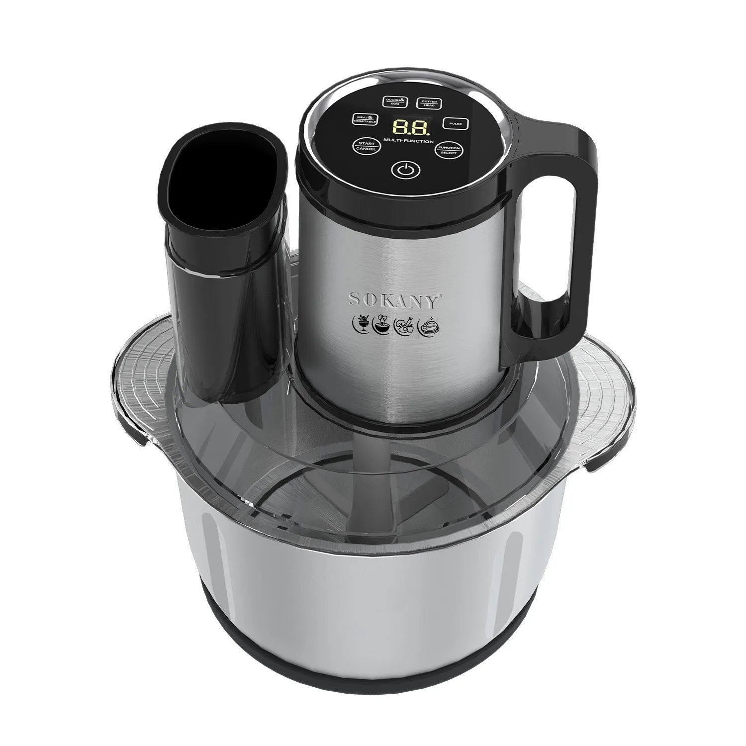 Stainless steel meat grinder with 5L capacity and adjustable speed controls for baby food preparation