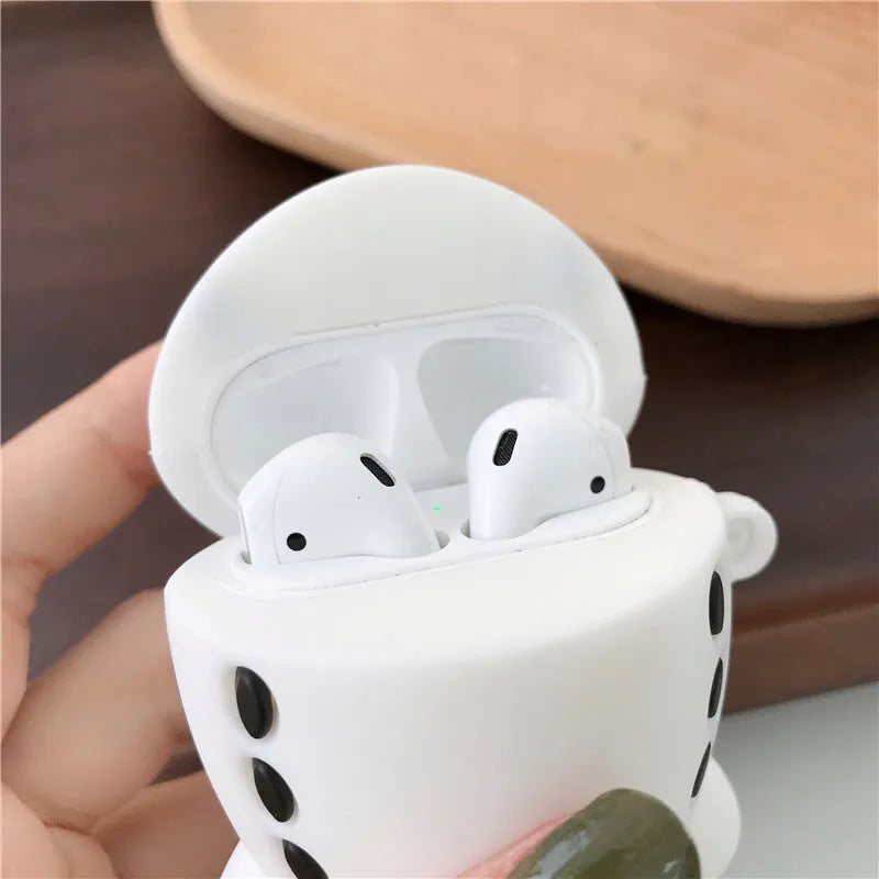 Silicone protective case with hook for AirPods featuring cartoon aeroplane headset design