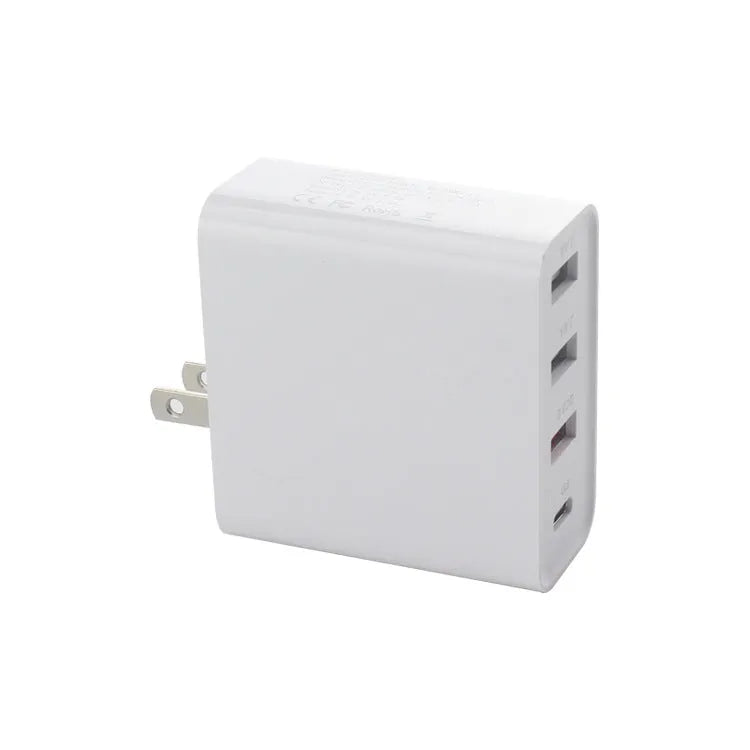 48W USB-C wall charger with four ports in black or white with international plug options