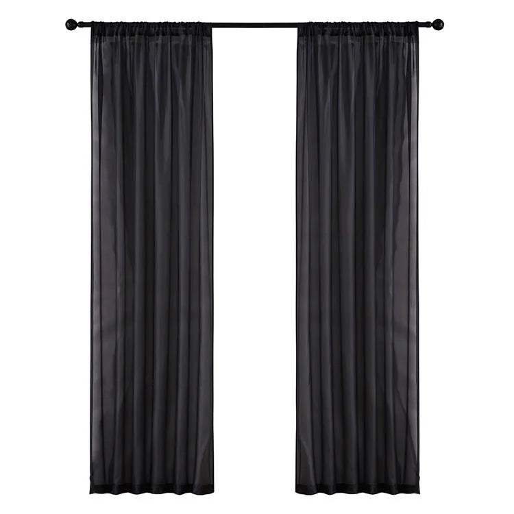 Modern simple black cotton linen window screen curtain W150x250cm with light transmission and good drape