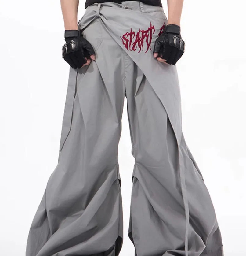 Boys black and grey wide leg summer pants with loose Korean style fit