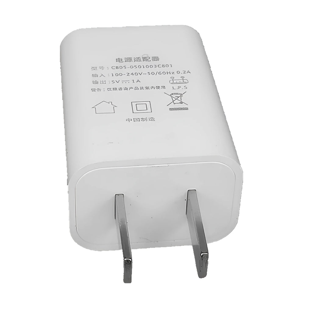 White USB charger with CE and FCC certification markings for mobile phones
