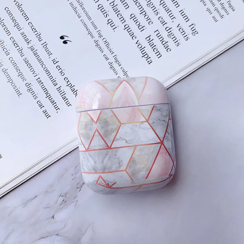 White Marble hard PC protective case for Apple AirPods 1 and AirPods 2 charging box