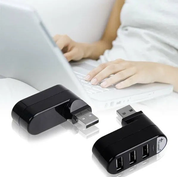 Black and white USB 2.0 hub splitter showing four USB ports for expanding computer connectivity.