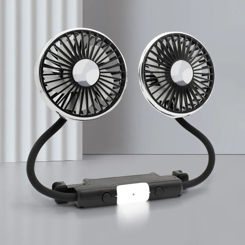 Black car double-headed hose seat fan with 3-speed control and flexible hose