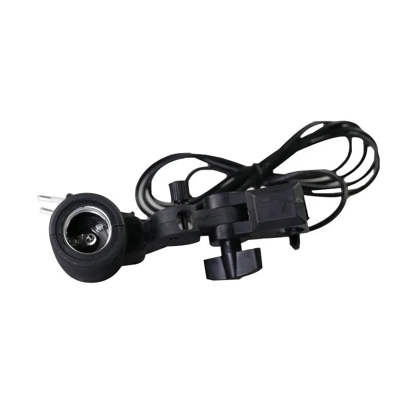 Black photographic single lamp holder with E27 port and power cords for studio lighting.