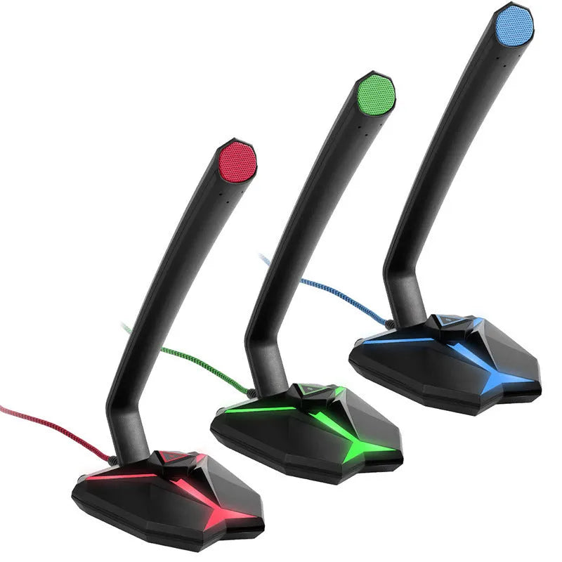 G33 USB gaming microphone in blue with omnidirectional capsule and mute button on desk