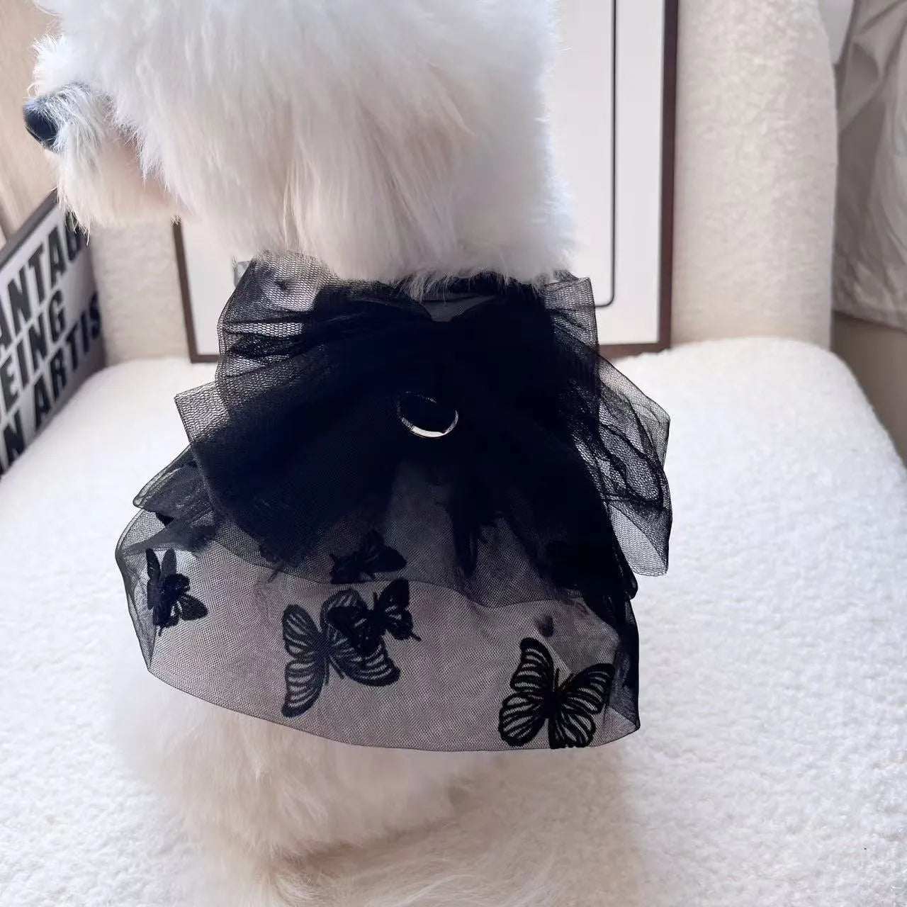 Black polyester tulle skirt for small pet dog or cat, princess style