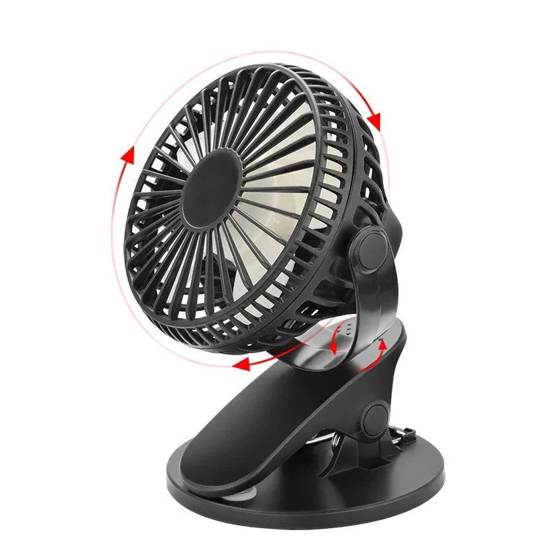 Small USB rechargeable clip fan in white colour with brushless motor design