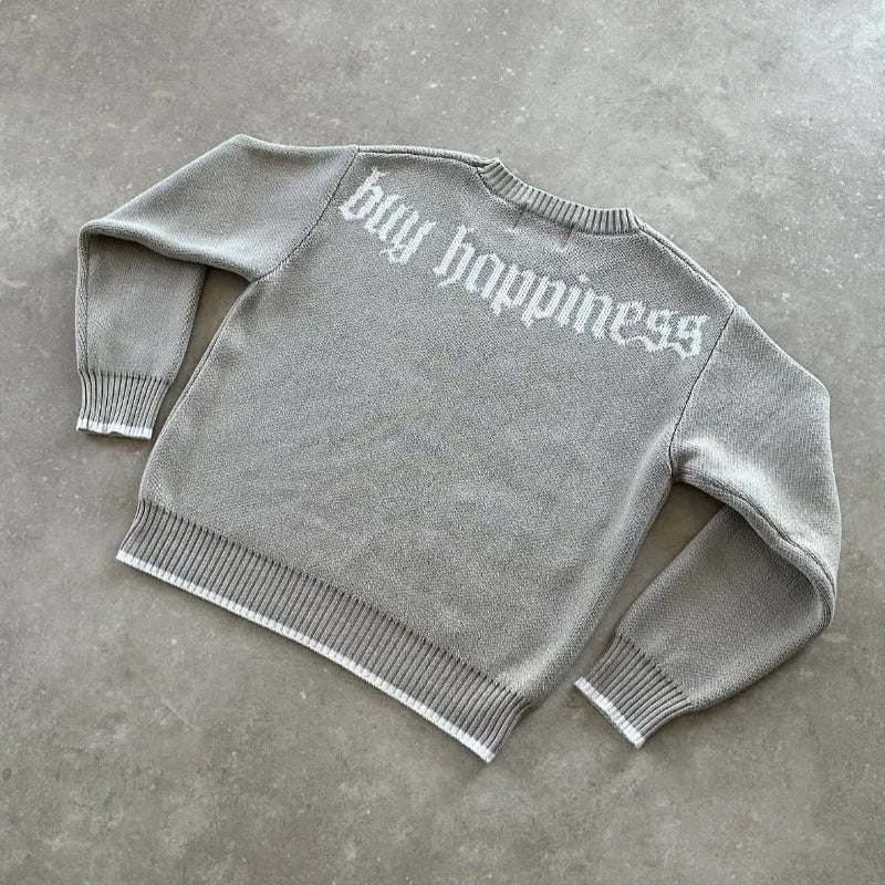 Grey loose-fitting women's jacquard knitwear pullover coat for autumn winter